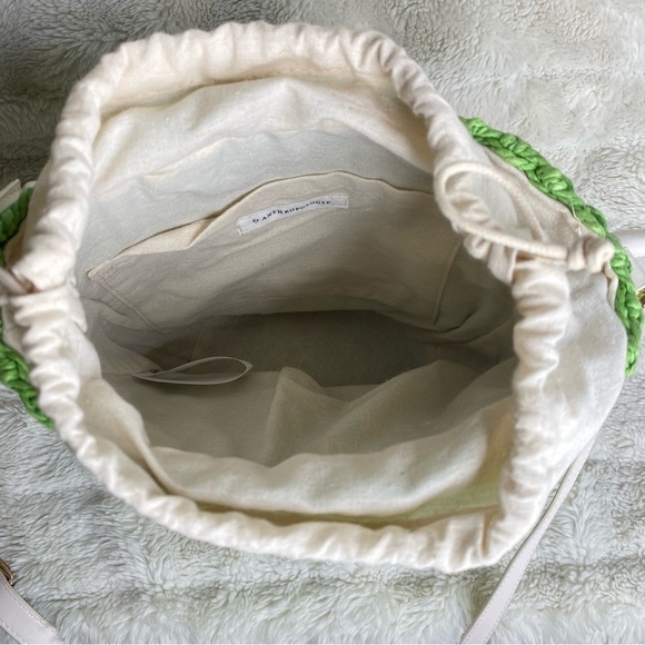 Anthropologie Raffia Green Woven Bucket Bag with Lemon Fruit Embroidery - Picture 10 of 16